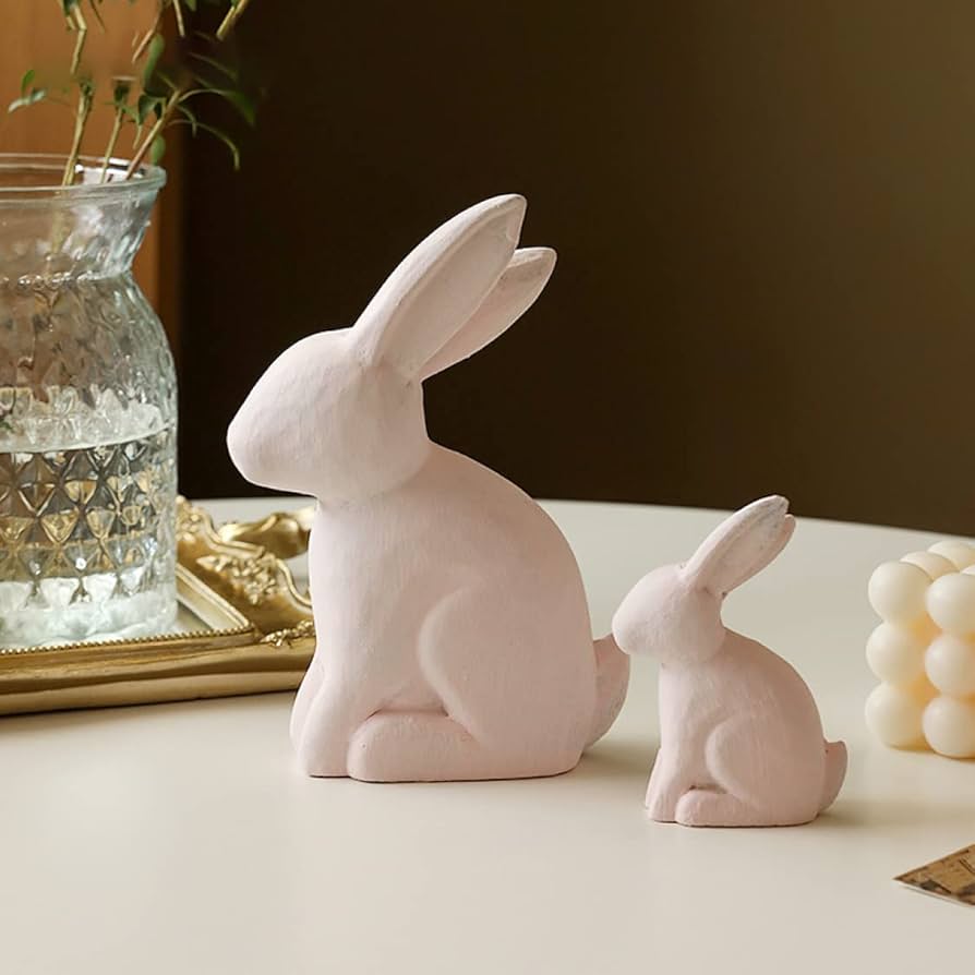 Amazon.co.jp: うさぎの置物 2匹セット 木製 ミニ 置物 手作り木製彫刻