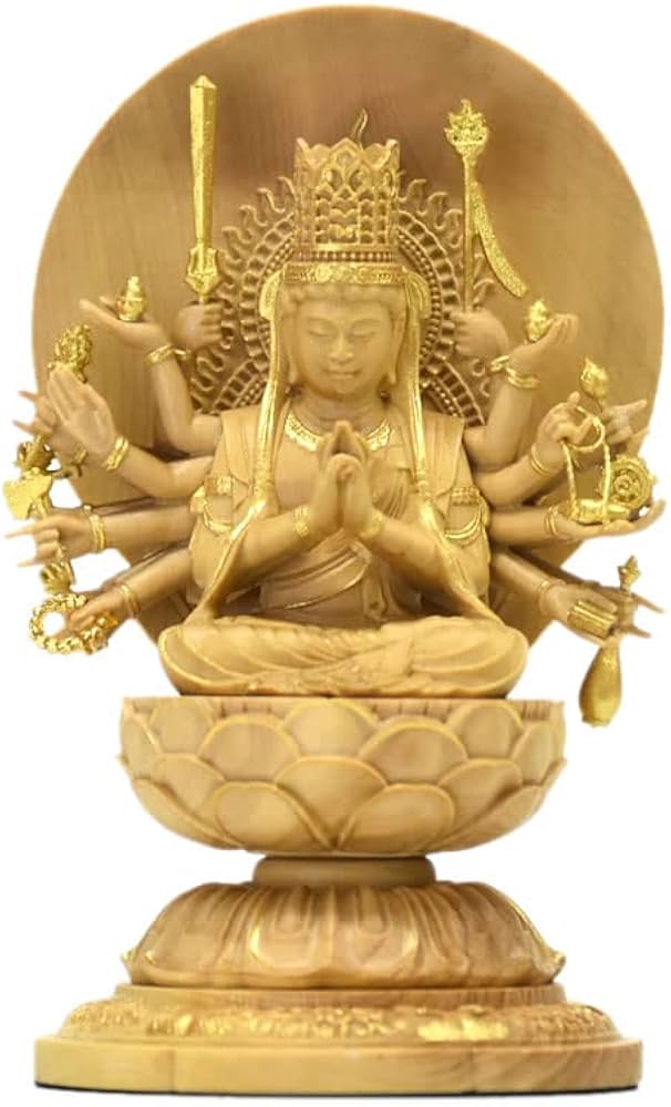 Amazon｜海宇工芸(kaiu art) 小仏-【准胝観音菩薩】 柘植（ツゲ） 金泥