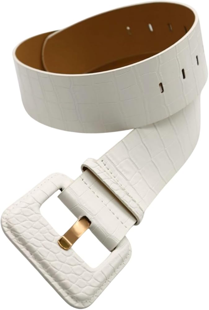 Women White Wide Fashion Belt - Hip Waist Faux Leather Band Hip