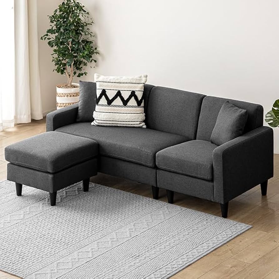 Amazon｜モダンデコ ソファー 3人掛け L字 オットマン付き クッション