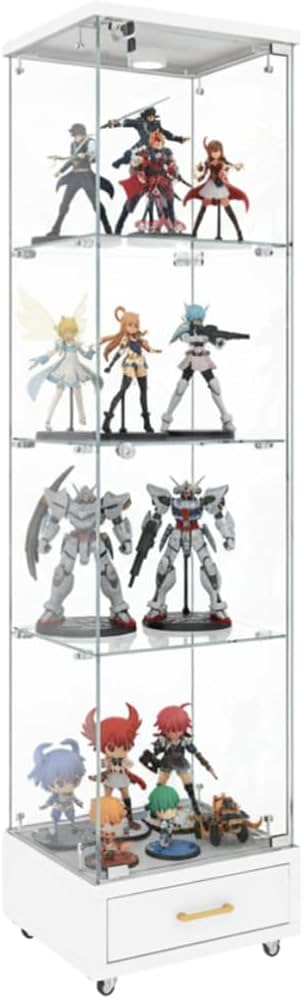 Amazon.co.jp: ガラスディスプレイキャビネット LED照明 鍵付き 4段