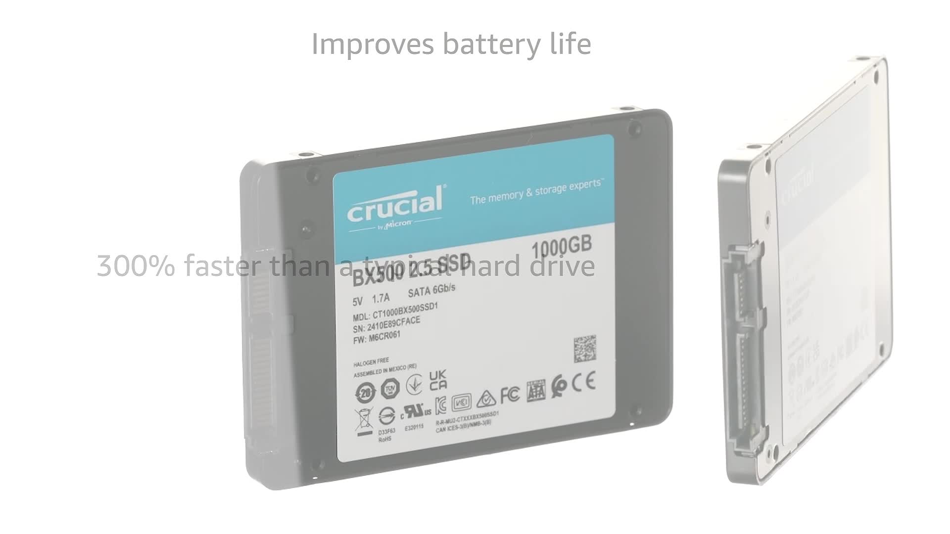 Crucial BX500 1TB 3D NAND SATA 2.5-Inch Internal SSD, up to 540MB