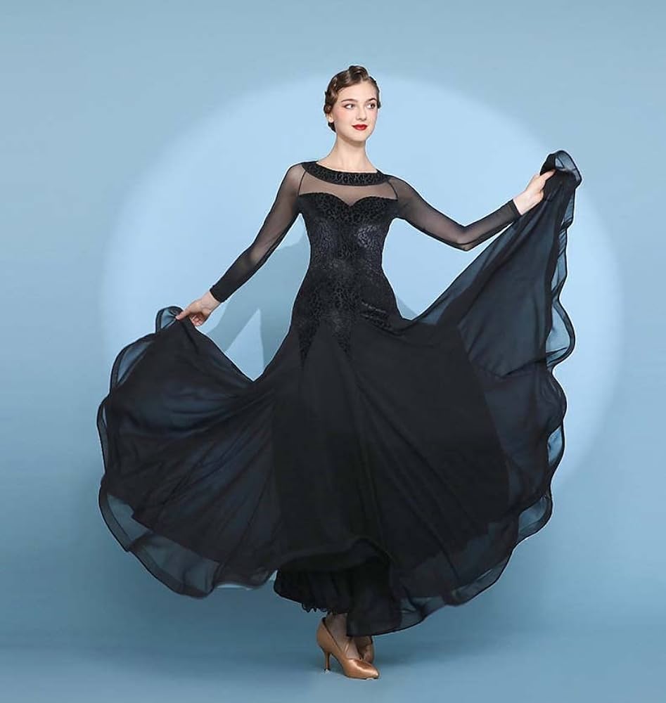 Amazon.co.jp: 社交ダンス モダンドレス ブラック 黒 ダンス衣装