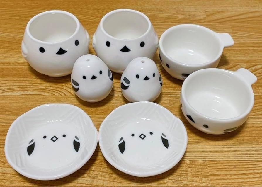 新品2点セットまんまる シマエナガ鳥三連皿小鉢 三連とりトリ