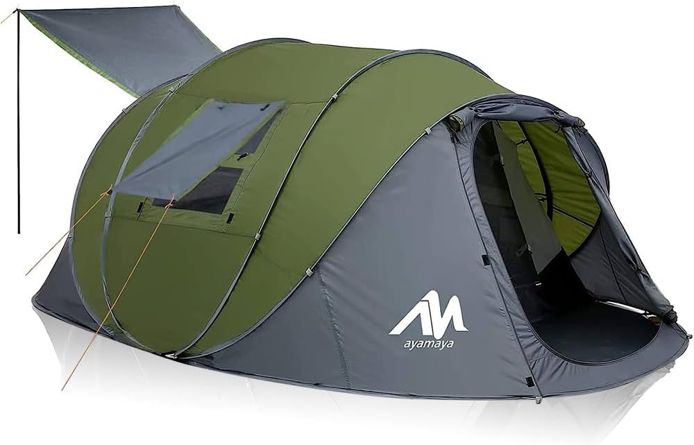 Amazon.co.jp: 【初心者も組立1分 宿泊可 4人用ファミリーテント