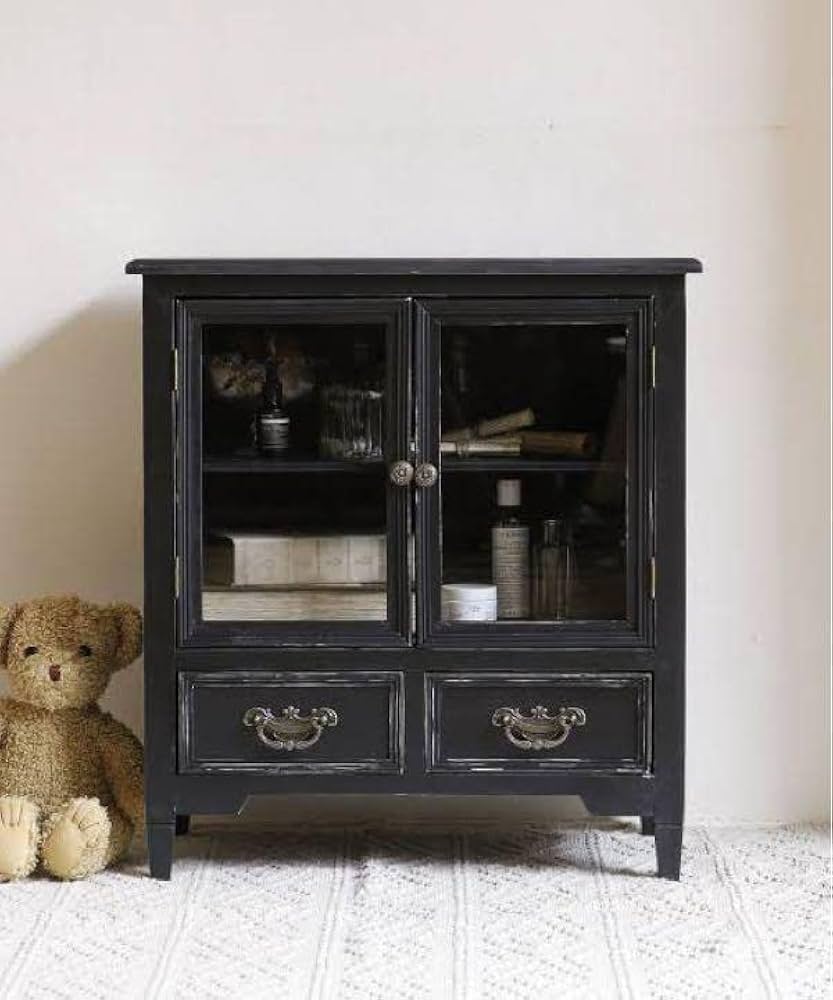 Amazon.co.jp: ガラスキャビネット ブラック 棚 アンティーク シャビー