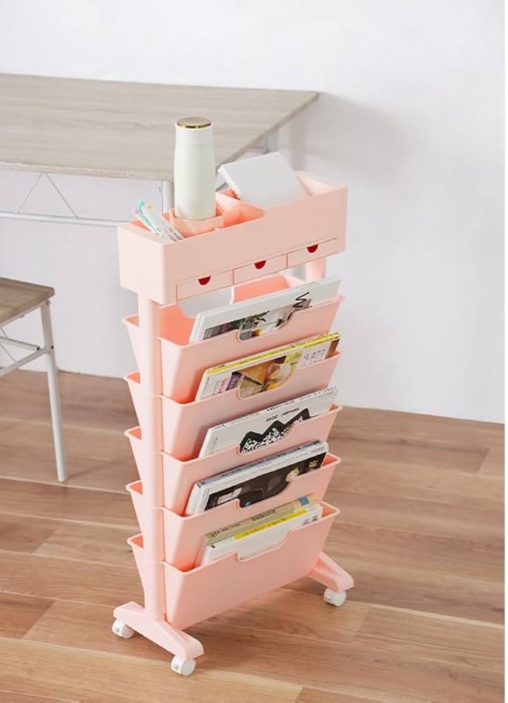 Amazon.co.jp: マガジンラック スリム 斜め ワゴン 6段式 収納ワゴン