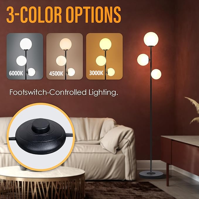 Amazon.co.jp : 3 グローブ モダン フロアランプ、ミッドセンチュリー