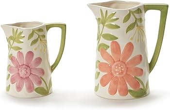 Amazon.com: Two's Company Floribunda Pitchers with Floral Relief