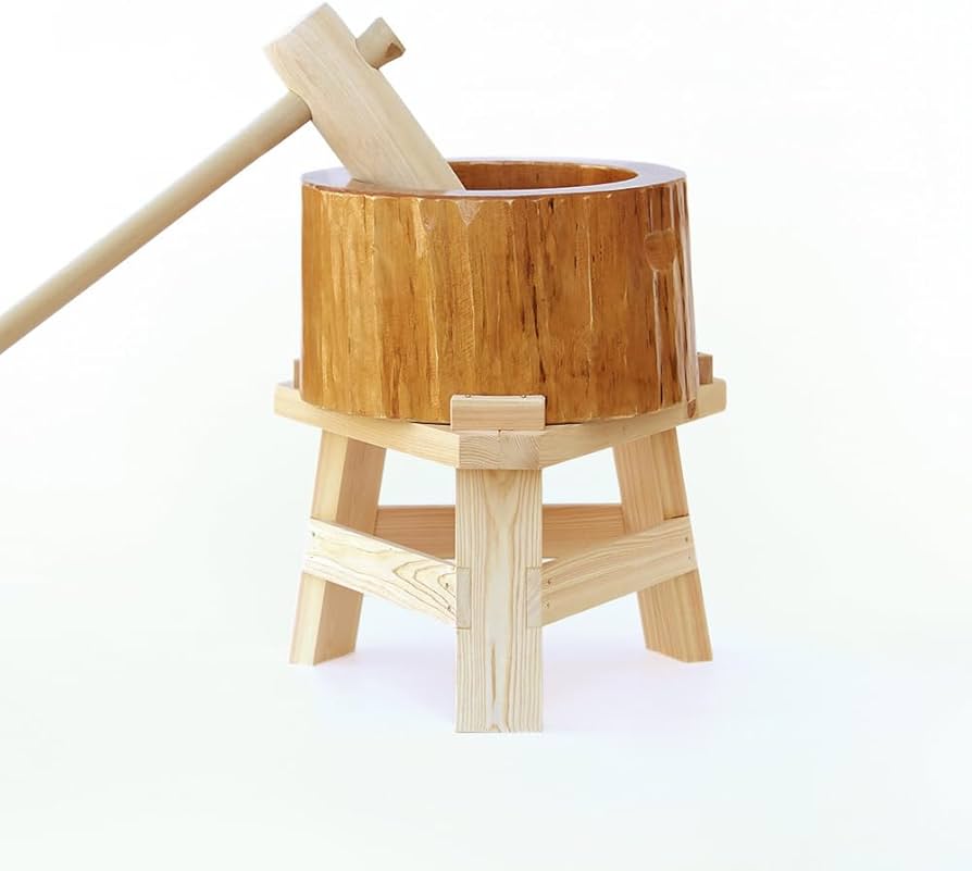 Amazon｜【木台付き】餅つきセット 1.5升用 木製ミニ臼＋キネ1本