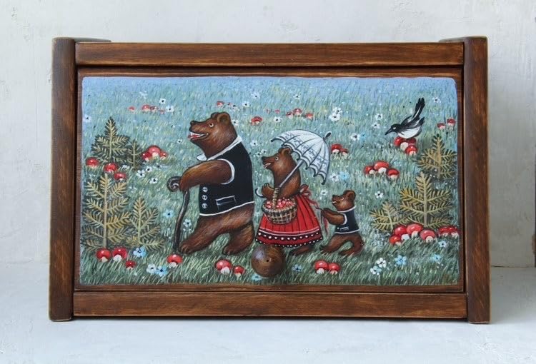 Amazon.co.jp: ロシア雑貨民話3匹のクマ&白腹カササギ&ウサギの家木製