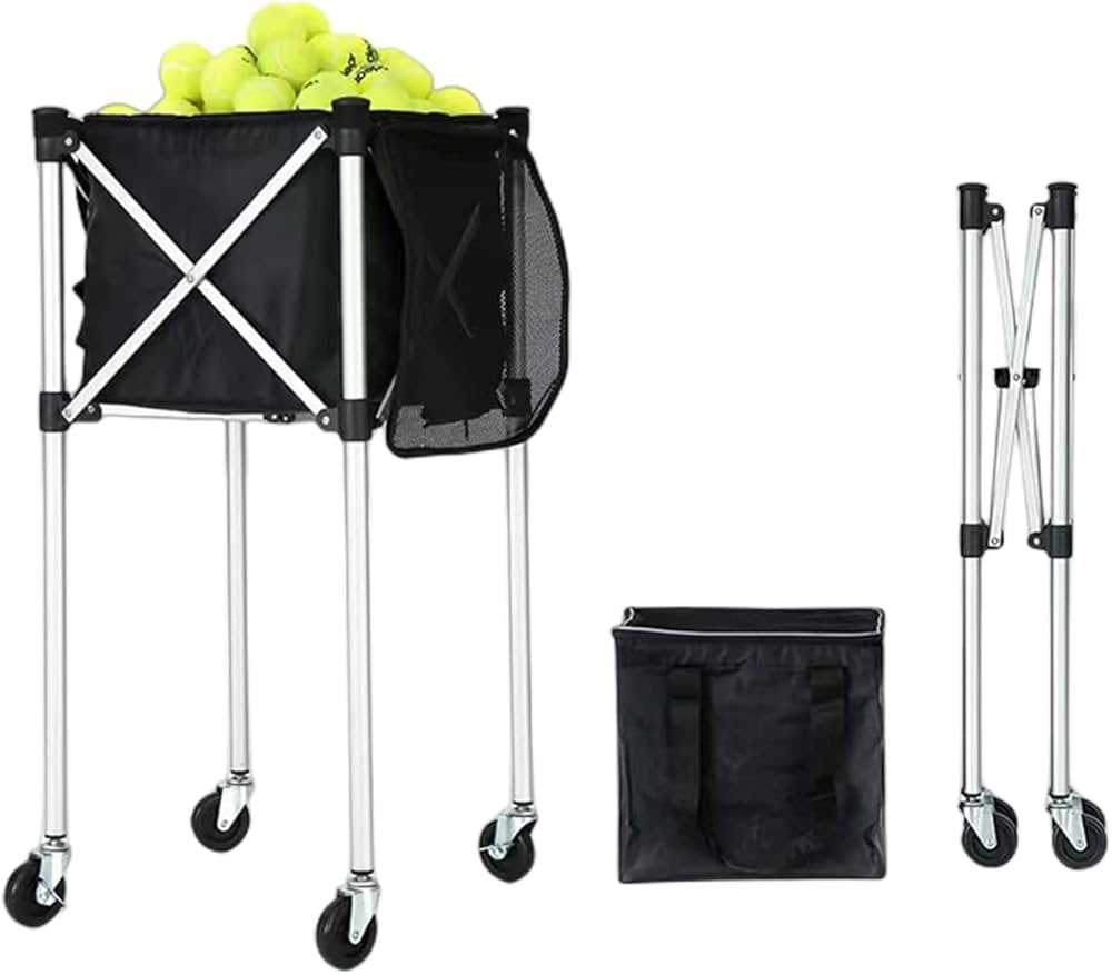 Amazon | テニスボールカート 移動式 折り畳み式 アルミ 約160球収納