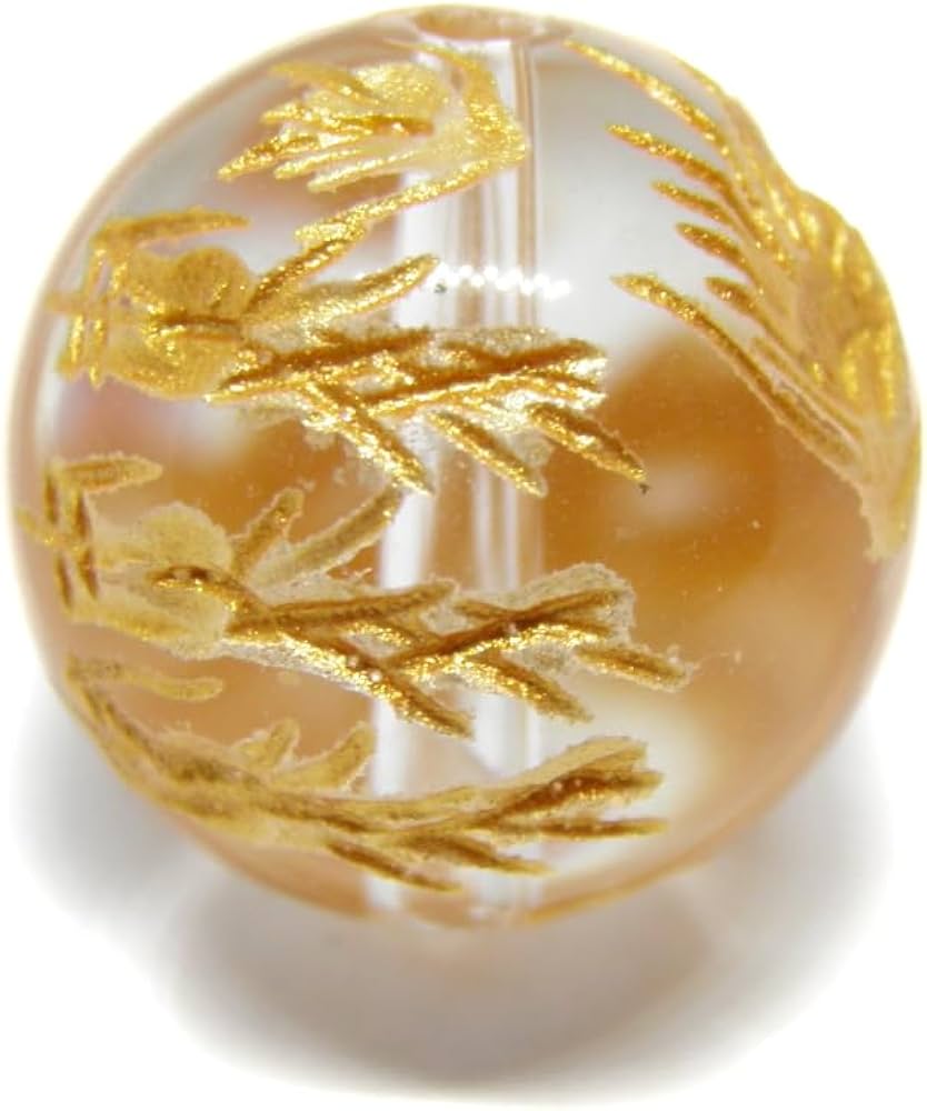 Amazon.co.jp: 【天然石 ビーズ 水晶 九頭龍 金彫り 14mm (穴あり