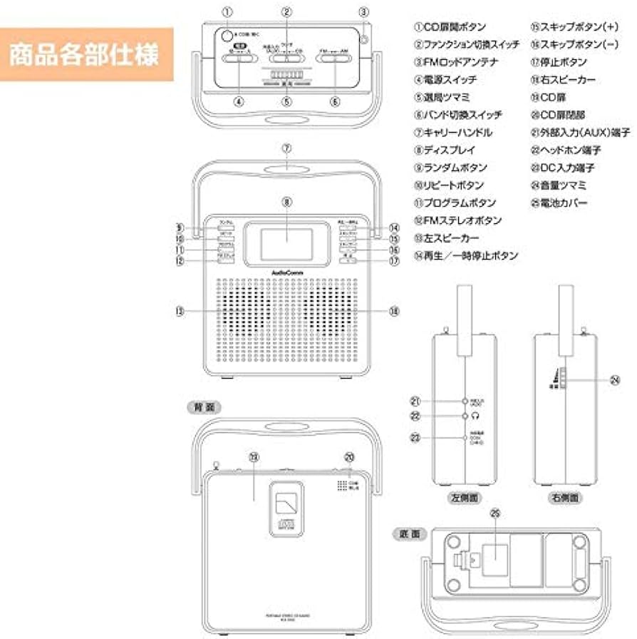 Amazon.co.jp: オーム電機 AudioComm AUX ポータブルCDプレーヤー CD