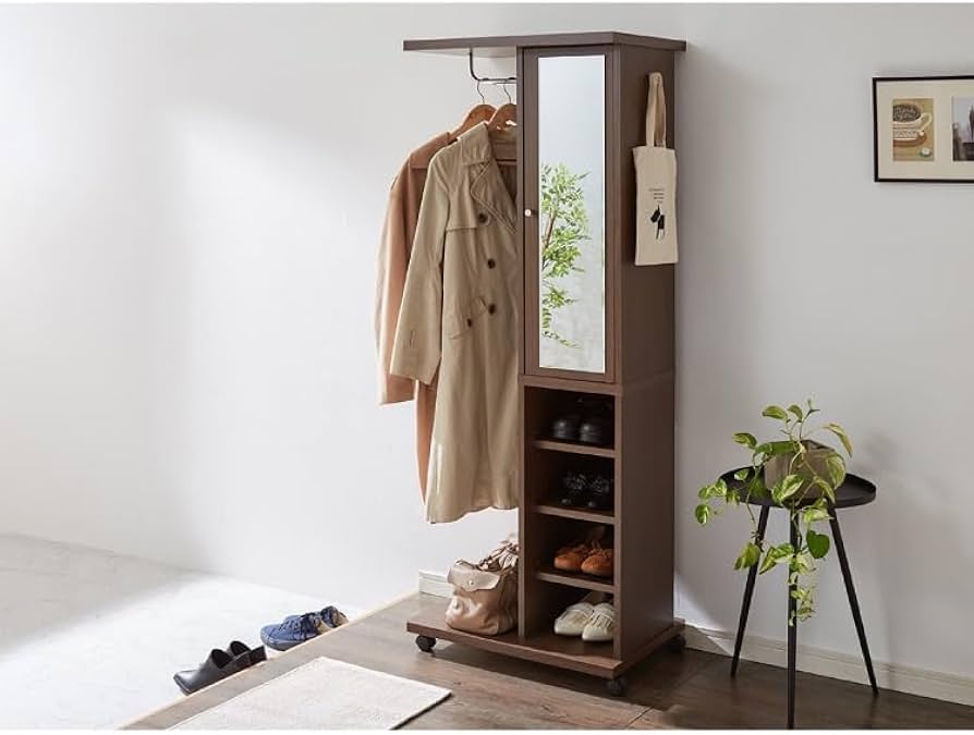 Amazon｜ブティックハンガー ハンガーラック ミラー付き 収納 棚 鏡