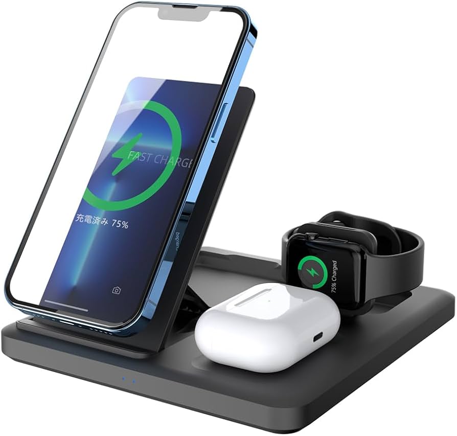Amazon.co.jp: ワイヤレス充電器 折り畳み式 3in1 15W Qi急速充電