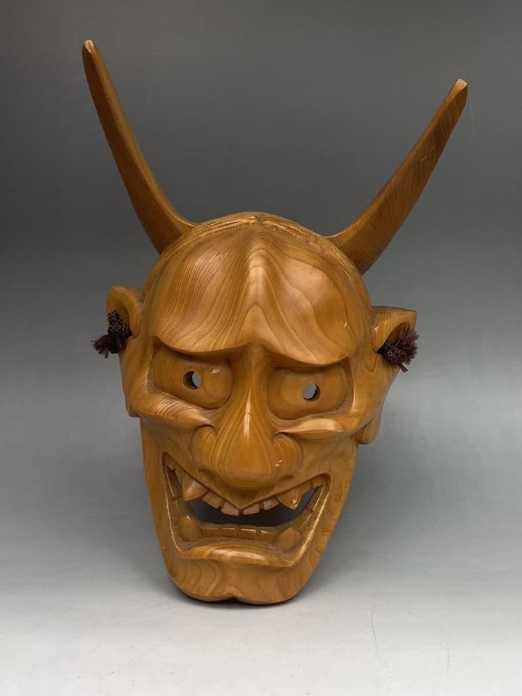 Amazon.co.jp: N) 般若面 木彫 木製 極上木目 魔除け 刳抜 能面 般若