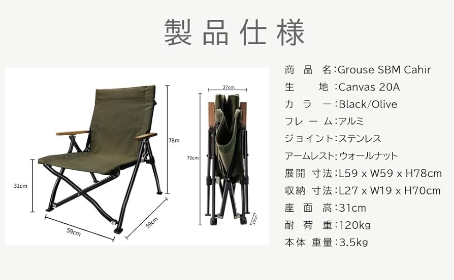 Amazon.co.jp: GROUSE SBM CHAIR (ブラック) ローチェア キャンプ