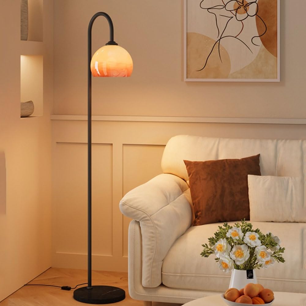 Amazon.co.jp : オレンジガラスシェードフロアランプ モダンな雰囲気の