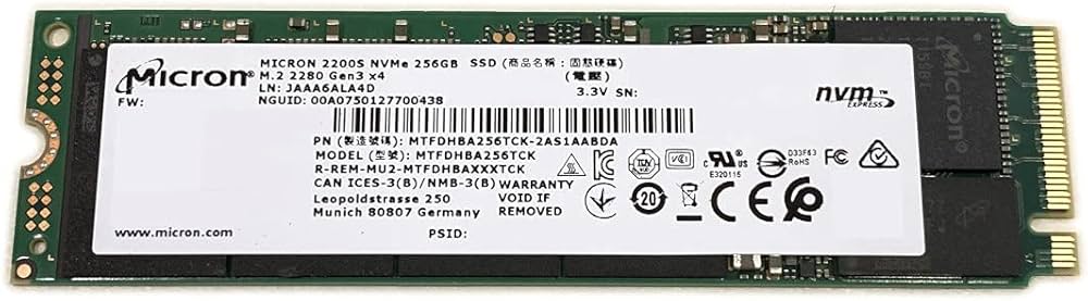 Amazon | Micron SSD 256GB 2200S M.2 2280 80mm NVMe PCIe Gen3 x4