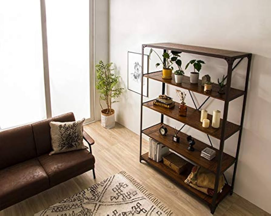 Amazon｜ビンテージラック 4段 木製 アイアンラック アンティーク調