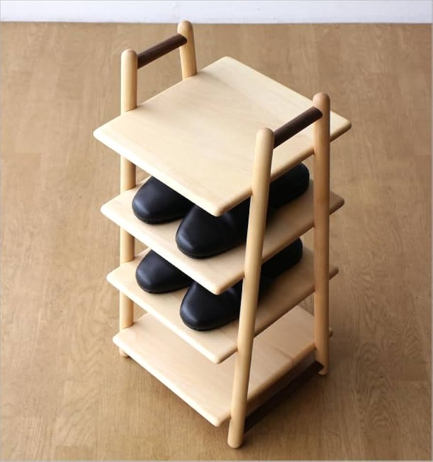 Amazon｜スリッパラック 木製 おしゃれ 4足 4段 棚式 縦型 スリッパ