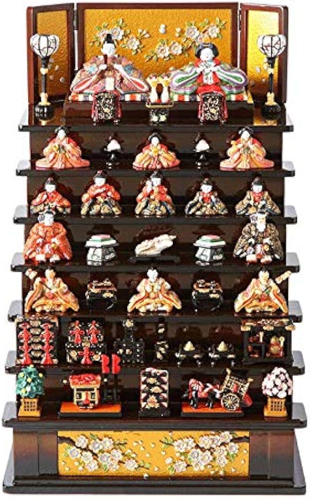 Amazon.co.jp: ミニ雛人形『彩寿雛 木製七段飾り 茶 3262』ポリレジン