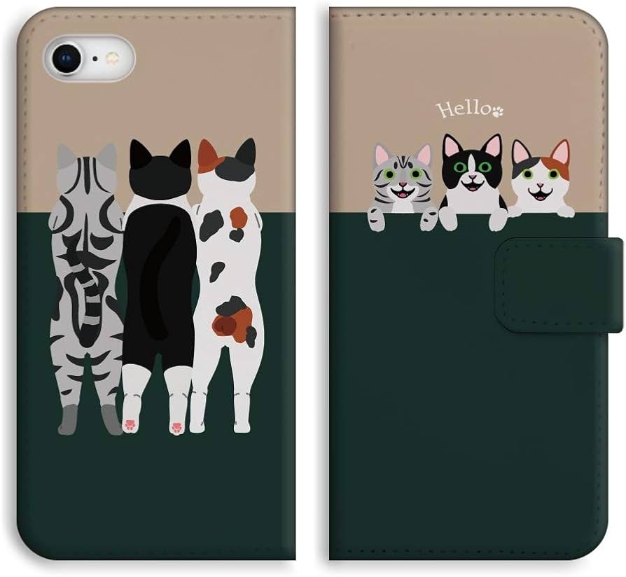 Amazon | iPhone 8 手帳型ケース 【ネコ 猫 イラスト デザイン