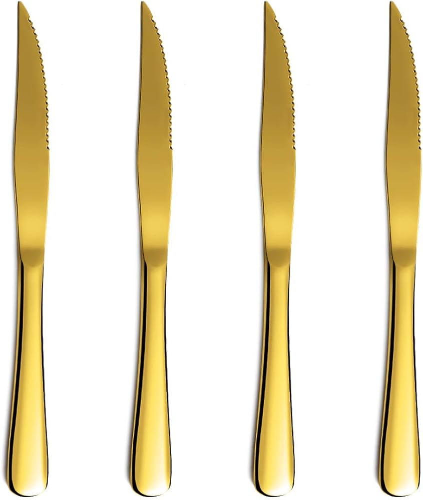 Amazon.co.jp: Kyrtaon ゴールドステーキナイフセット ゴールデン鋸歯