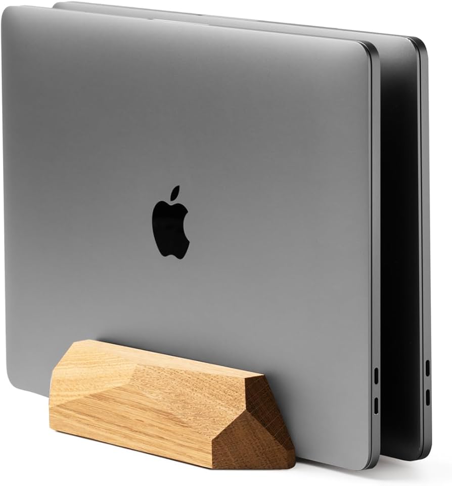Oakywood Dual Laptop Vertical Stand, Natural Wood, Adjustable Dock