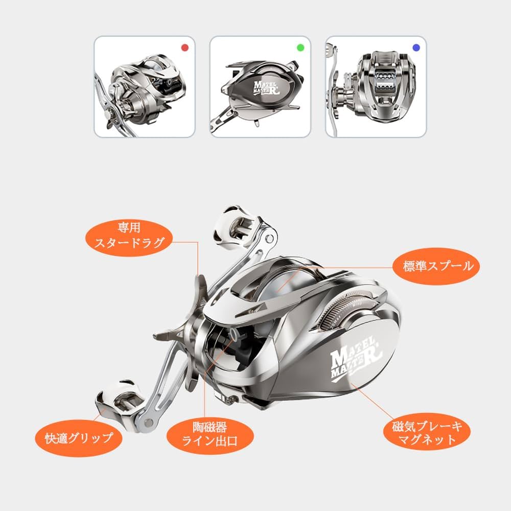 Amazon | ベイトリール 両用 左/右ハンドル ギア比6.3:1 最大ドラグ力