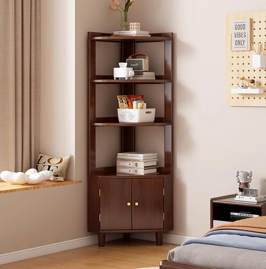 Amazon｜コーナーシェルフコーナーラック 木製4段コーナー棚コーナー