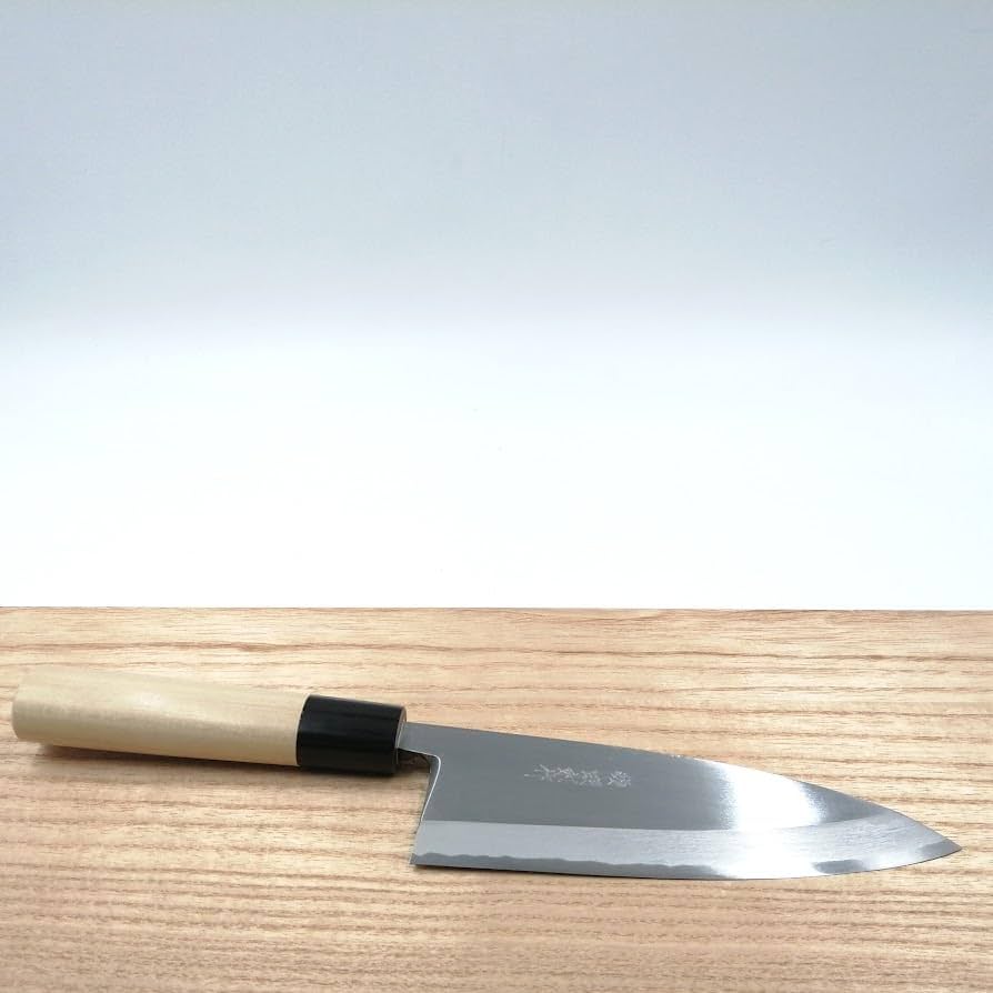 Amazon | 源明利 出刃包丁 青二鋼 165mm ボカシ仕上 水牛桂蝋引柄 | 澤