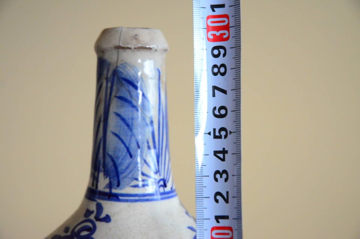 Amazon.co.jp: 染付草花文大徳利平清水焼古伊万里微塵唐草花瓶花器明治