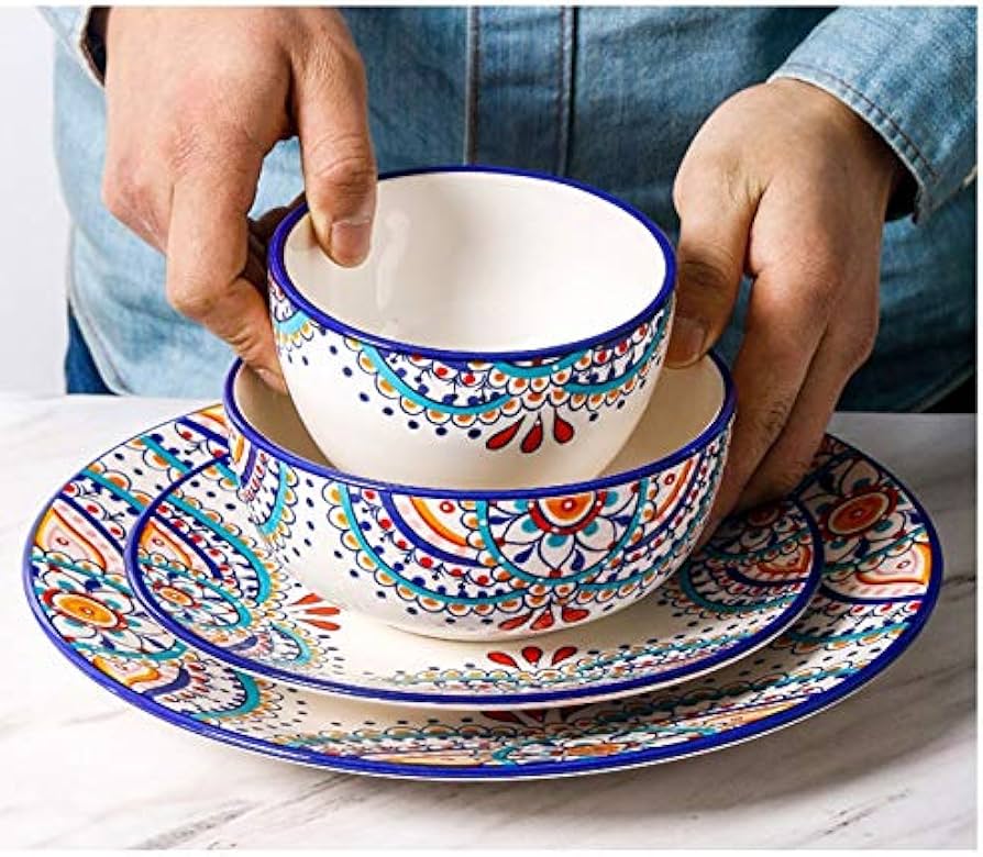 Amazon.co.jp: 6点柄 地中海陶器食器セット 洋食 家庭料理