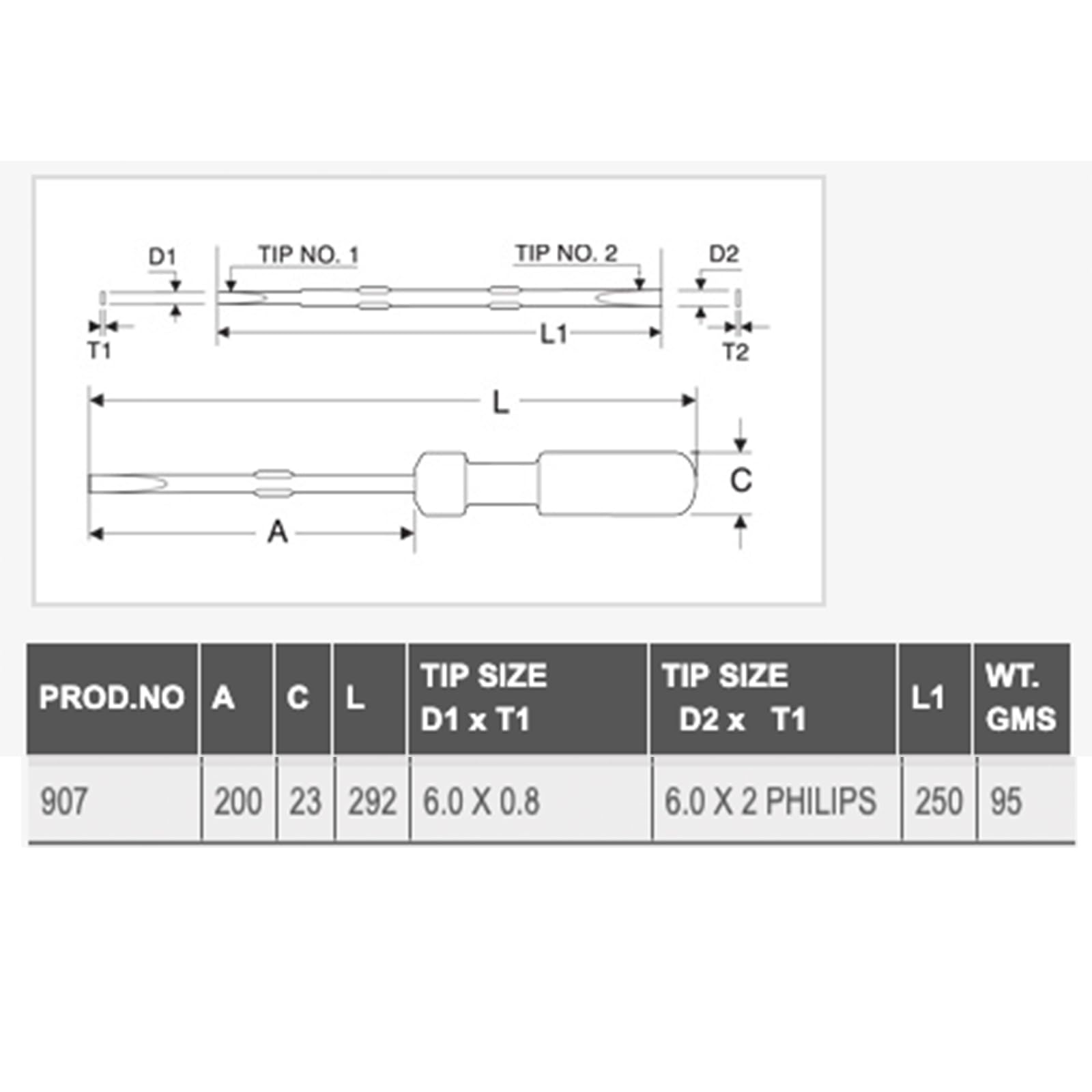 Taparia 2 Philips 6.0x0.8mm Two In One Screw Driver, 907, Blade