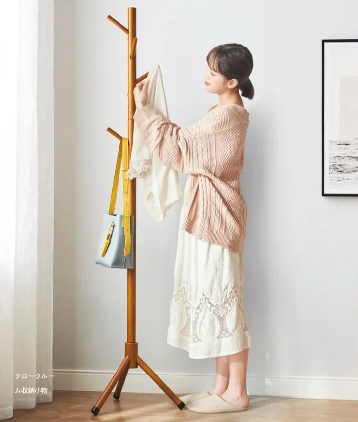 Amazon.co.jp: ポールハンガー コートハンガー 8つのフック 木製