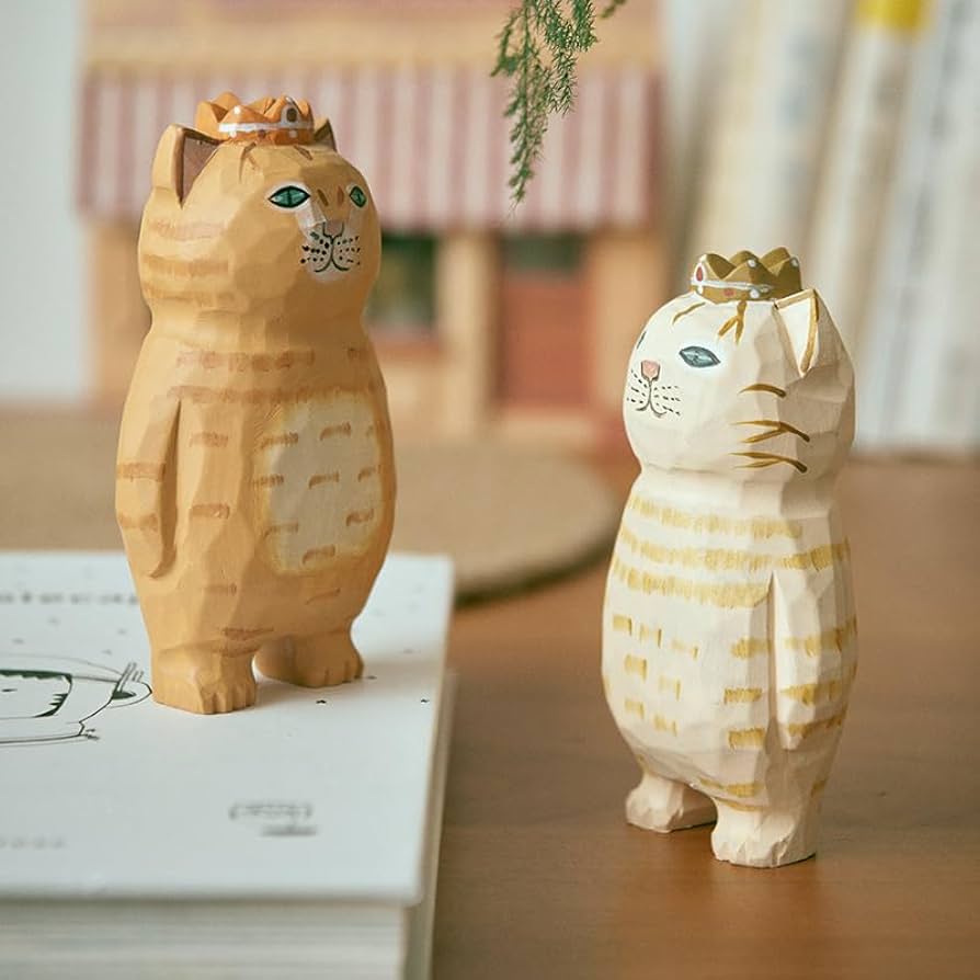 Amazon.co.jp: ハンドメイド猫型木彫りオブジェ | 可愛らしいデザイン