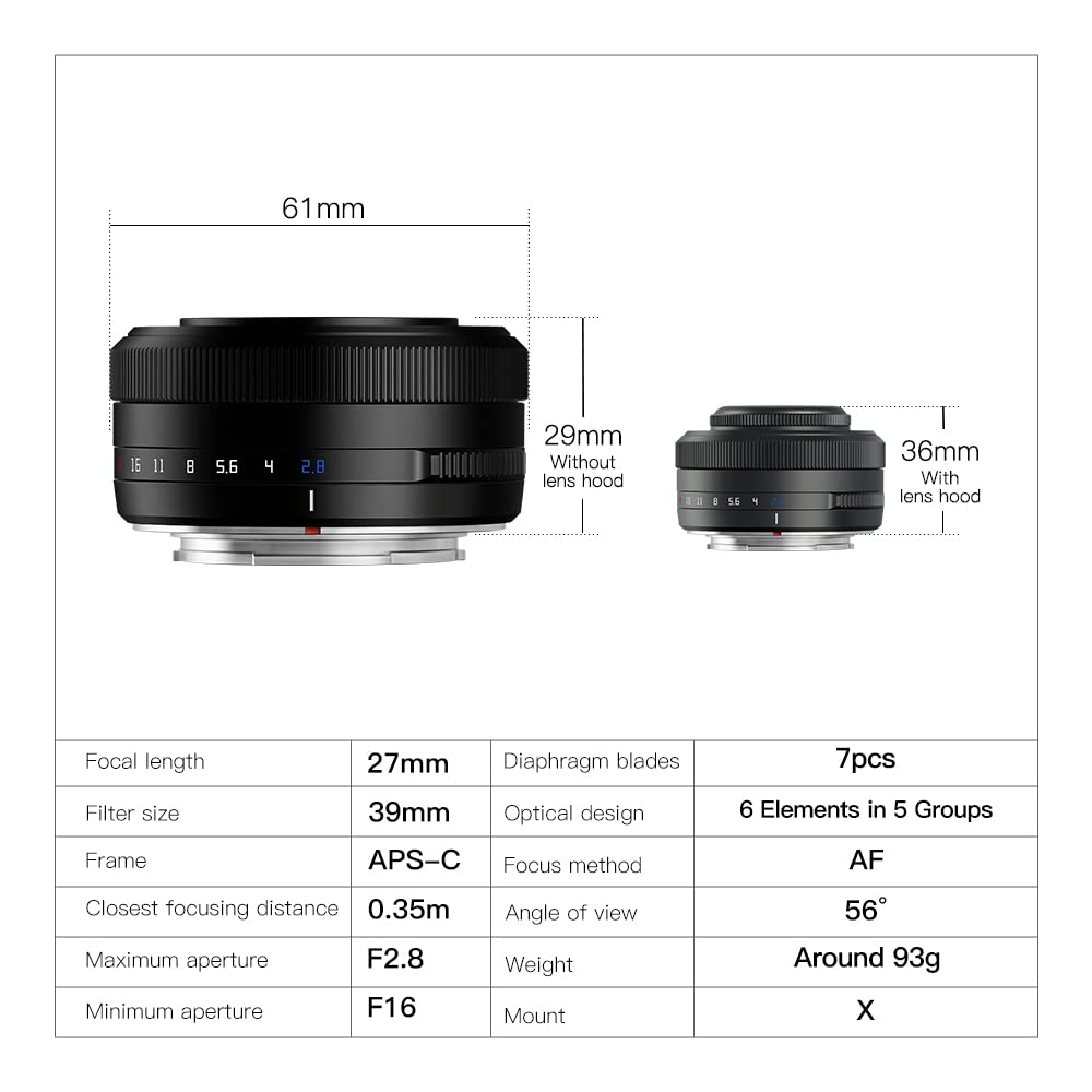 Amazon.com : TTartisan 27mm F2.8 Autofocus Lens, Compatible with