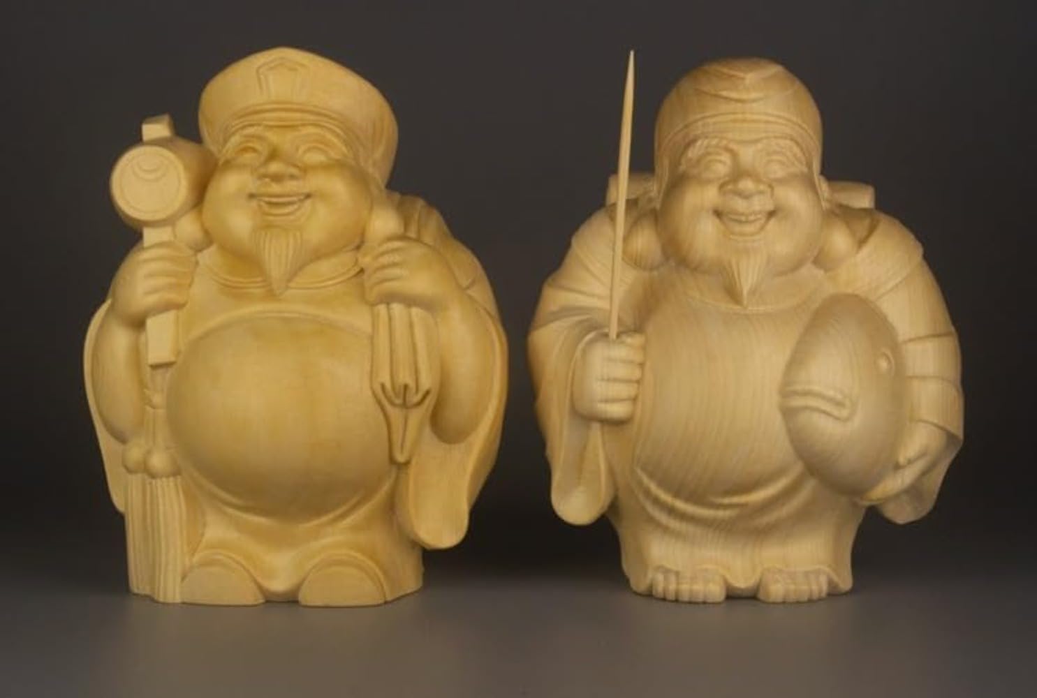 Amazon｜仏像 恵比寿大黒木彫り 置物 恵比寿様 大黒様 二福神 木彫