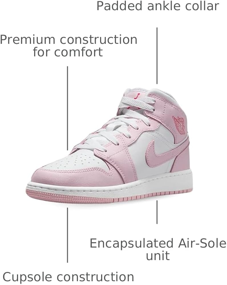 Amazon.com | Jordan Big Kid's 1 Mid Pink Foam/White-Fire Red