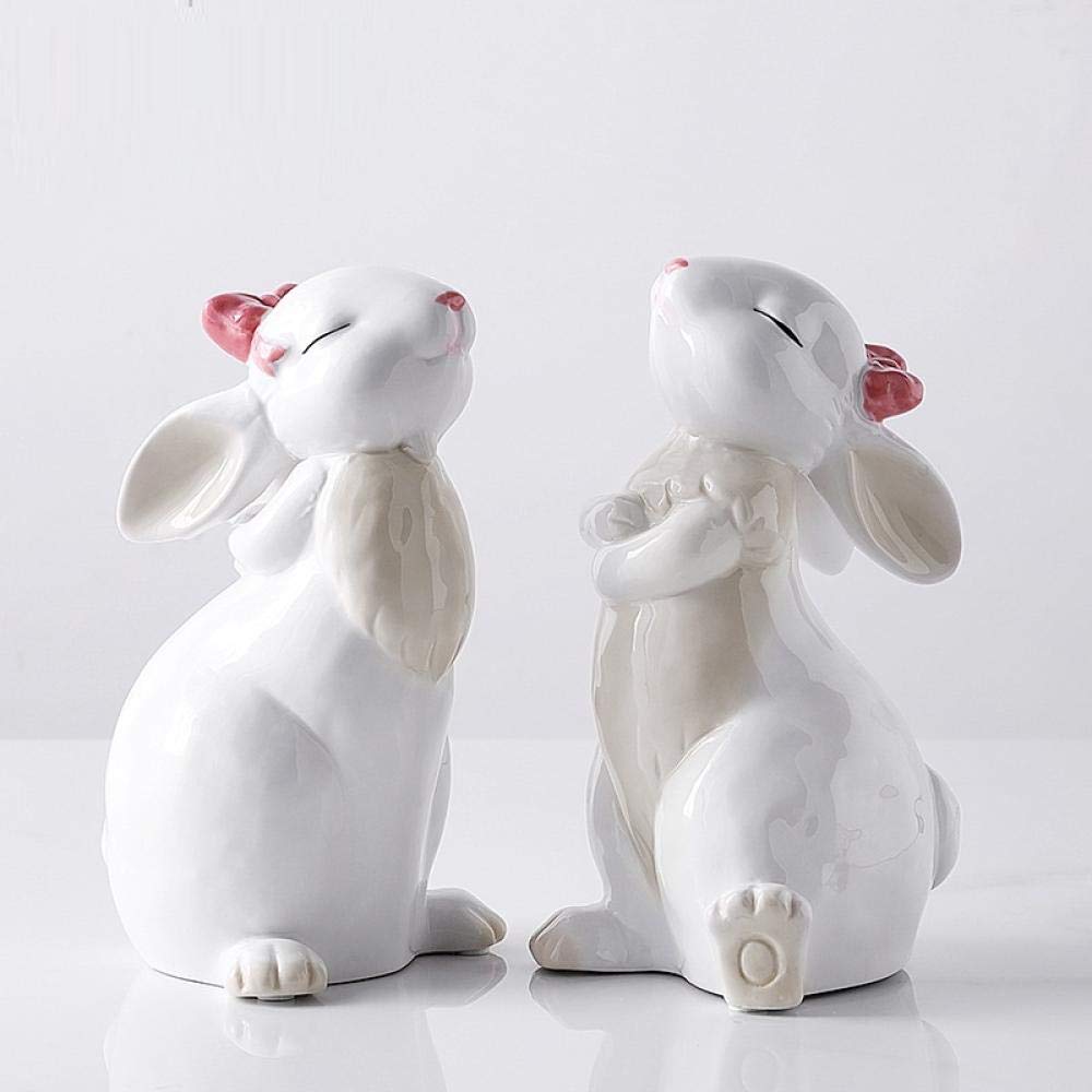 Amazon.co.jp: 彫刻 陶器うさぎペア動物置物クリエイティブ磁器アート