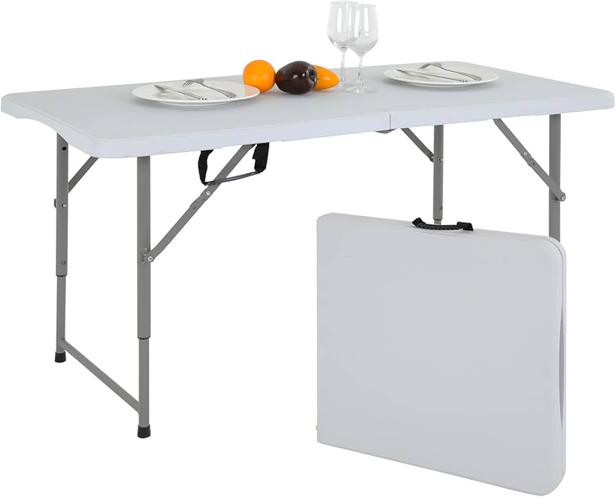 MGHH Folding Table 4FT, Plastic Table Height Adjustable for Picnic