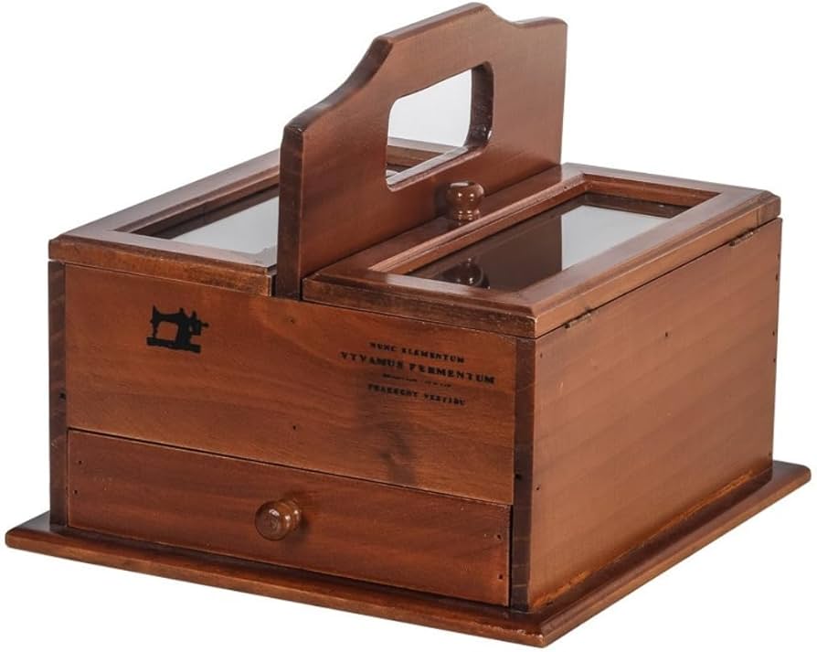 Amazon | MAKETOMONEY 裁縫箱 レトロな木製ソーイングバスケット 裁縫