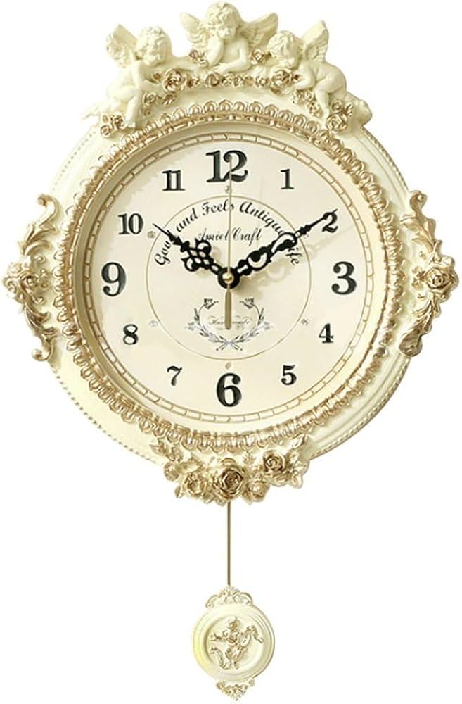 Amazon.co.jp: 電波掛け時計 ゴールデンエンジェルラウンド振り子時計W