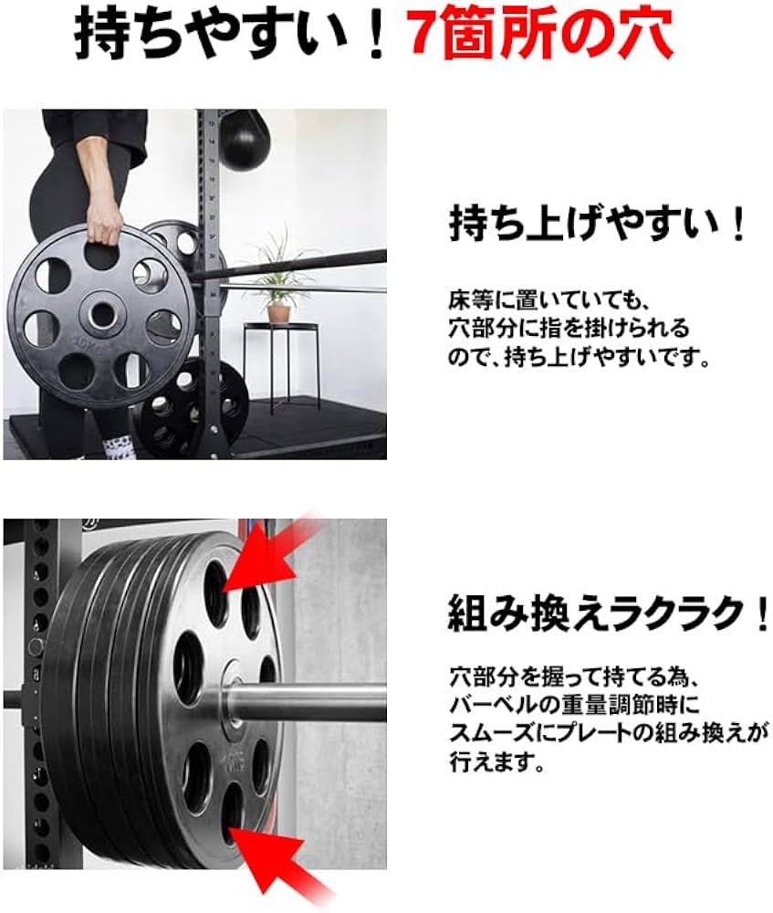 Amazon.co.jp: 【WNJAPAN】ダンベル オリンピック ラバープレート 7穴