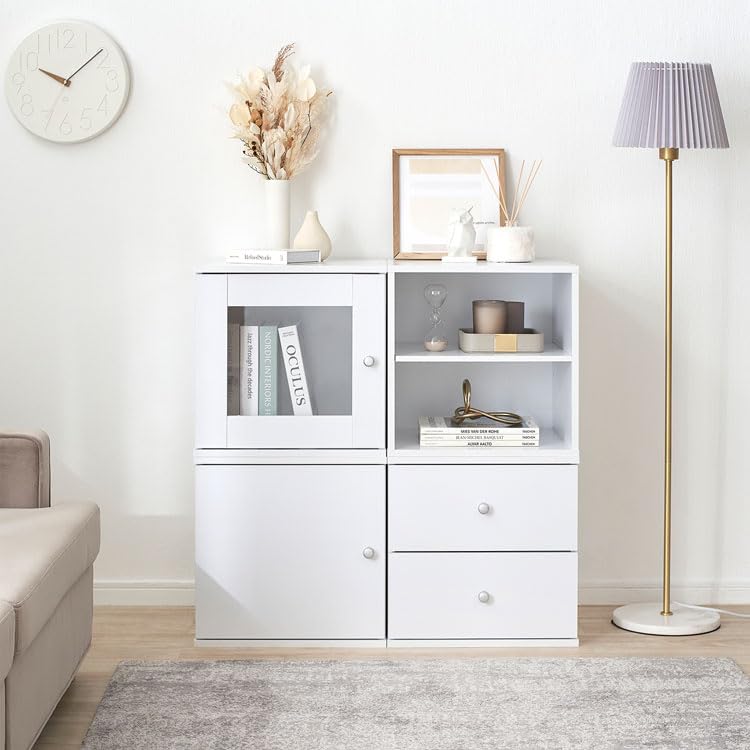 Amazon｜収納棚扉付きキューブボックス4個セットフタ付きカラー