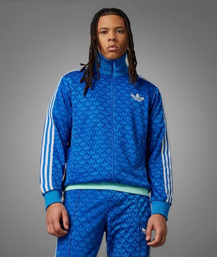 ADIDAS ORIGINALS MEN'S ADICOLOR 70S MONOGRAM TRACK TOP, LUCID BLUE