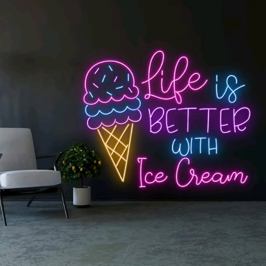 Amazon.co.jp: Life Is Better With Ice Cream ネオンサイン、アイス