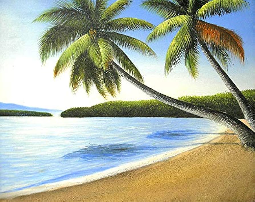 Amazon.co.jp: バリアート絵画L横M.Santo 『椰子の木とSeaside』[額横